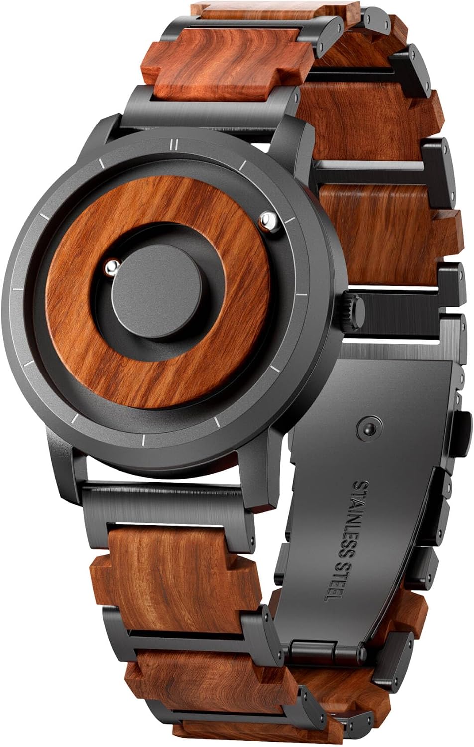 EUTOUR Reloj de Madera para Hombre Magnético con Movimiento Suizo QTZ Dial de Cuentas Flotantes 40mm