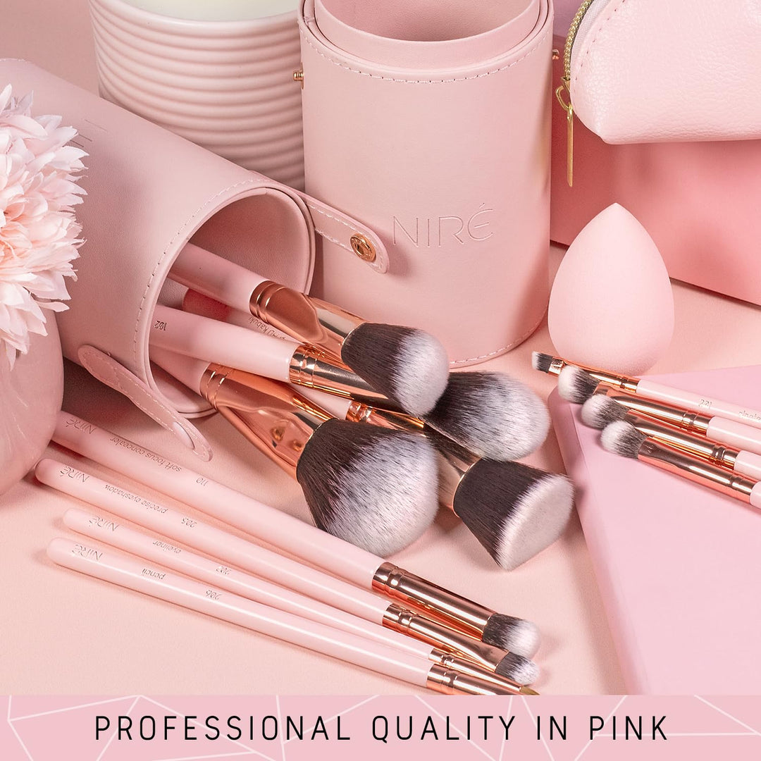 Niré Beauty 15 Piezas Pinceles de Maquillaje Rosa Galardonados: Jue...