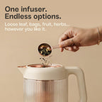 Viante Nina - Tetera eléctrica con infusor, sin plástico en contacto con el agua, vidrio de borosilicato de 1.5L, acero inoxidable 304, 4 preajustes de temperatura, mantiene el calor, inalámbrico