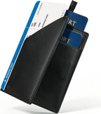 YESIIW Soporte de cuero para pasaporte, cartera de pasaporte de viaje con bloqueo RFID, ranura magnética para tarjeta de embarque YKK con cremallera delgada para viajes de negocios y vacaciones, Negro