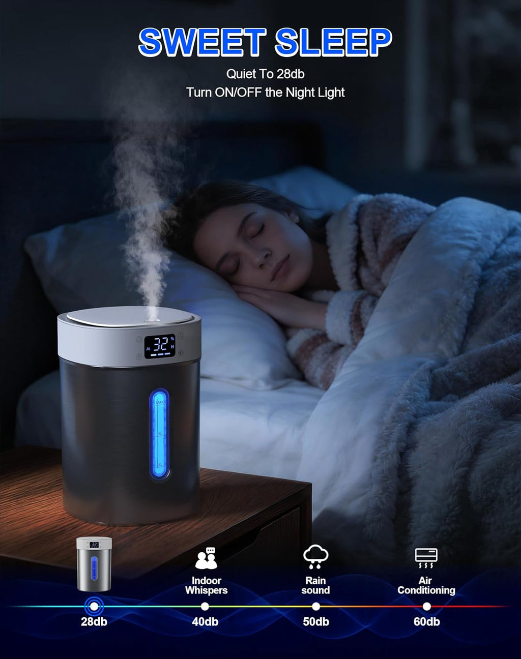 Humidificadores de acero inoxidable para dormitorio, habitación