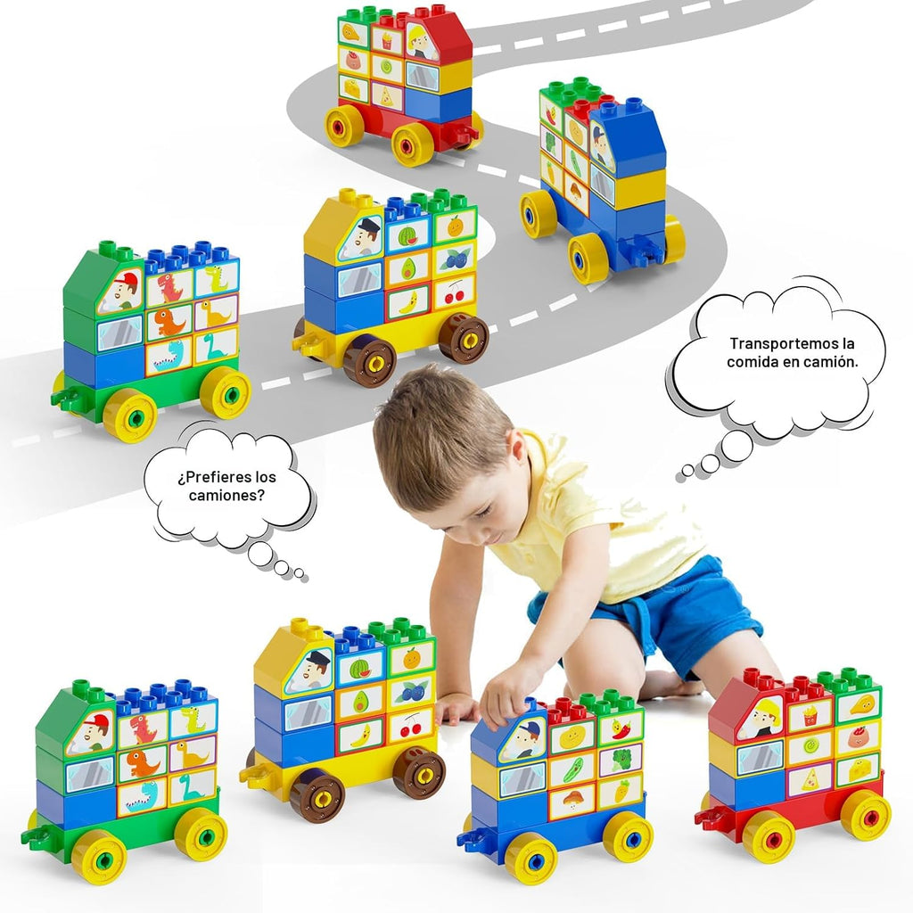 Bloques de construcción para niños pequeños de 3 a 5 años, incluyendo autos de dinosaurios, juego de ladrillos de construcción clásicos grandes de 116 piezas, juguetes educativos para niños y niñas de todas las edades, compatible con todas las principales