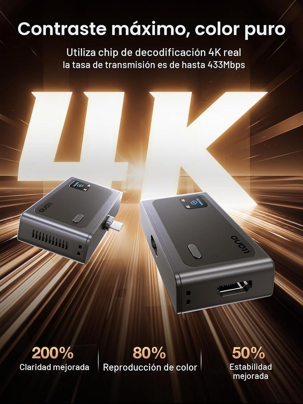 llano Transmisor y receptor HDMI inalámbrico S9 Pro USB-C, 328FT/100M