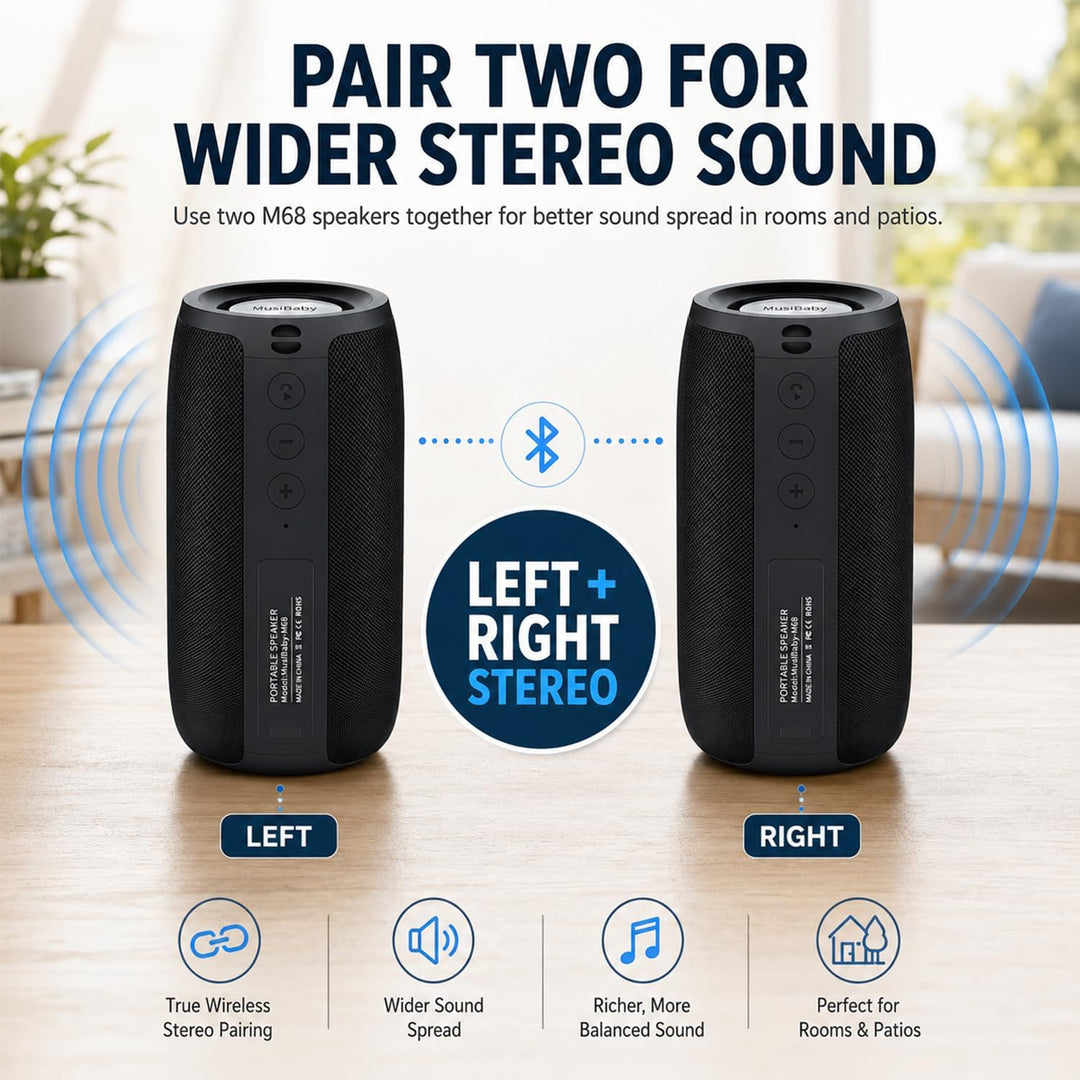 MusiBaby M68 - Bocinas Bluetooth portátiles, inalámbricas, impermea...