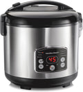 Hamilton Beach Arrocera digital programable y vaporizador de alimentos, 14 tazas cocidas (7 sin cocinar) con cesta de vapor y enjuague, acero inoxidable (37548)