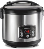 Hamilton Beach Arrocera digital programable y vaporizador de alimentos, 14 tazas cocidas (7 sin cocinar) con cesta de vapor y enjuague, acero inoxidable (37548)