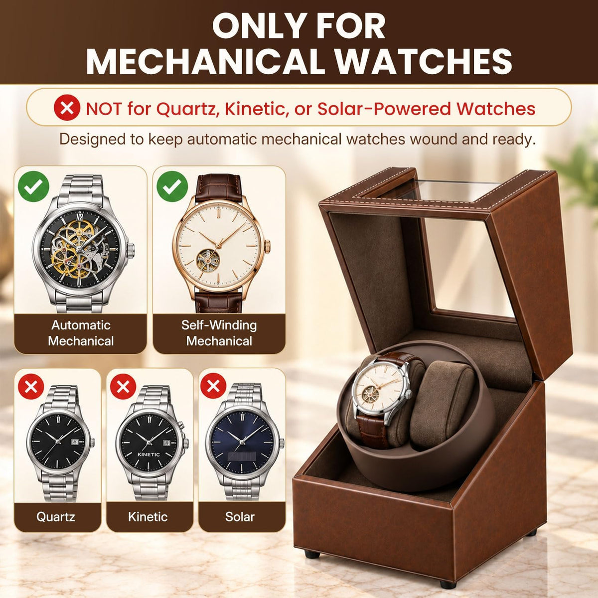 Mcbazel Bobinador de Reloj para Relojes Automáticos, Caja de Bobinador Automático Doble con Motor Silencioso Fabricado en Japón, Caja de Almacenamiento y Visualización Automática de Reloj de Muñeca