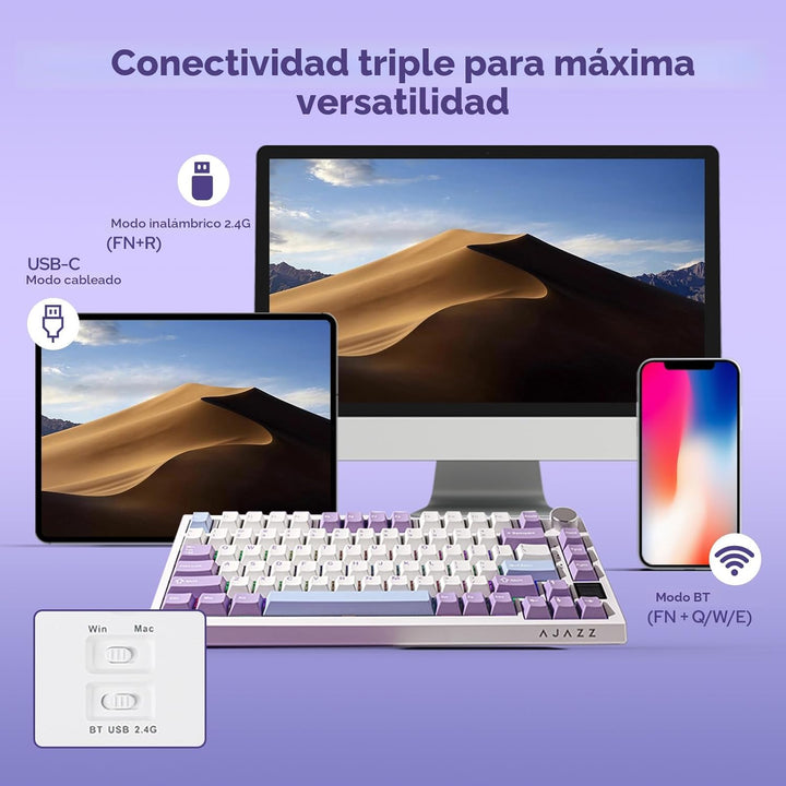 EPOMAKER Ajazz AK820 Pro Teclado mecánico inalámbrico 75% con panta...