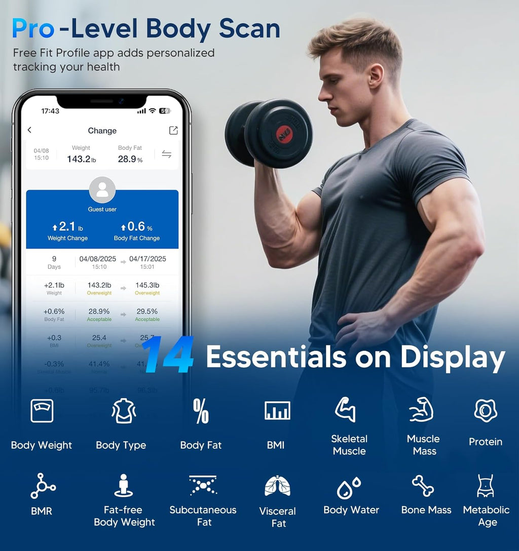 GE Báscula inteligente para peso corporal, IMC, grasa corporal