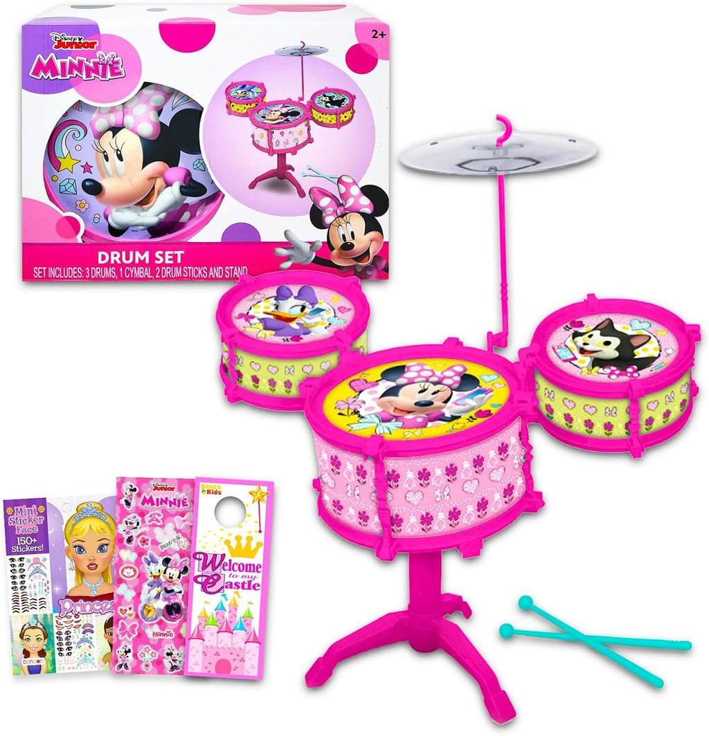 Set de tambor de juguete Minnie Mouse para niñas - Paquete con set de música de tambor Disney, pegatinas, más | Juguetes musicales de Minnie Mouse para niñas, niños, bebés