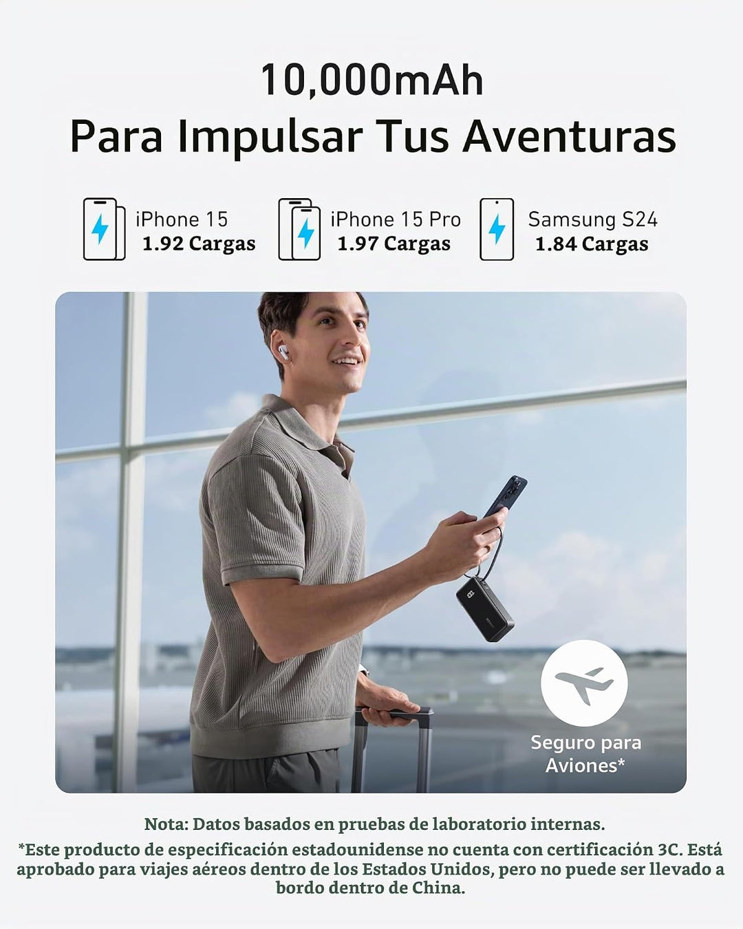 Anker Cargador portátil Nano 3 en 1 para iPhone, batería externa de...