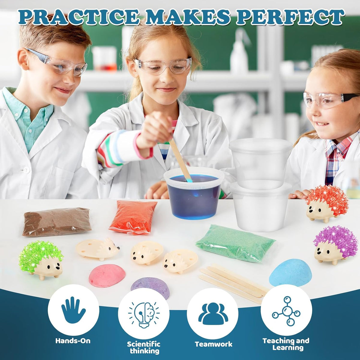sdaymol Kit de cultivo de cristal para niños, 4 colores de erizo para crecer rápidamente (24 horas), experimentos científicos y juguetes educativos, kits de ciencia para niños de 8 a 12 años, regalos