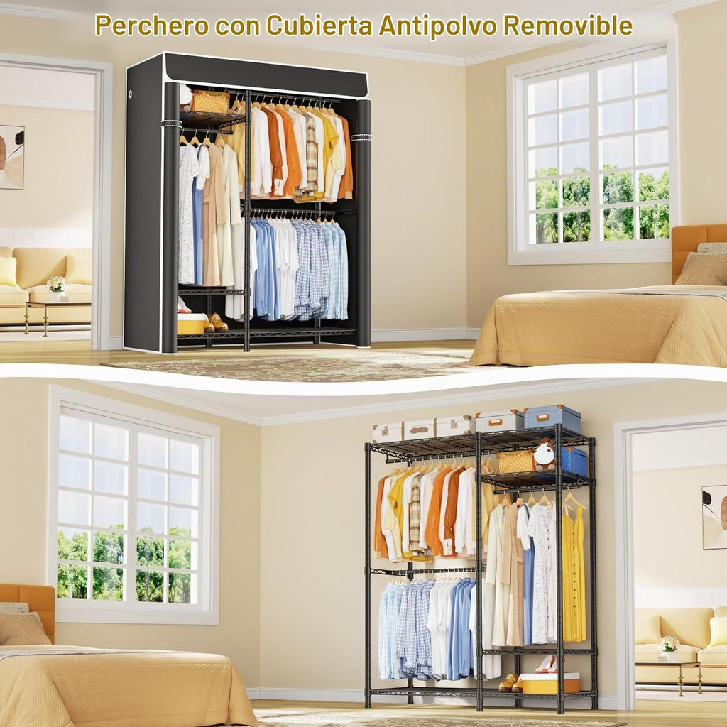 F7C - Perchero mediano con tapa, estante de ropa cubierto de 4