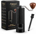 Molinillo de café manual con cepillo de limpieza y tamaño de molienda ajustable, rebabas de acero inoxidable, cuerpo de aleación de aluminio, capacidad de 0.88 oz
