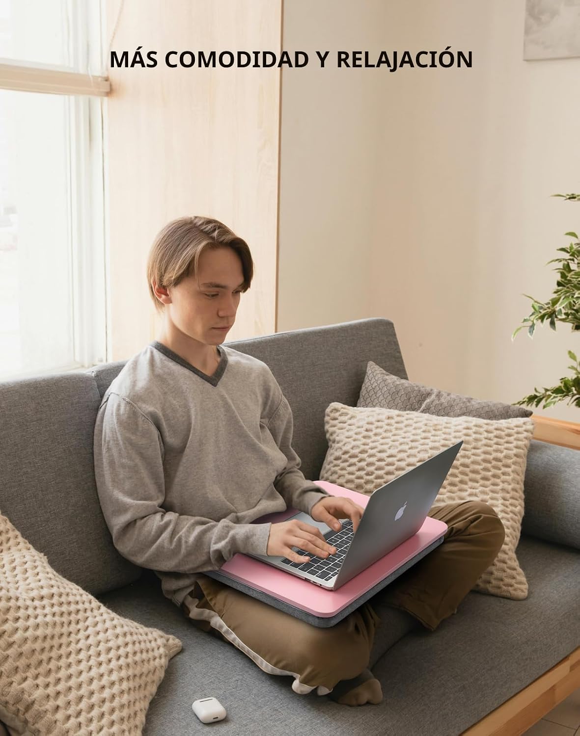 Escritorio Portátil para Laptop con Cojín de Almohada, Se Adapta a Portátiles de hasta 15.6 Pulgadas, Soporte de Regazo para Cama y Sofá y Alfombra, Libro/Tableta/Tablero de Dibujo/Soporte