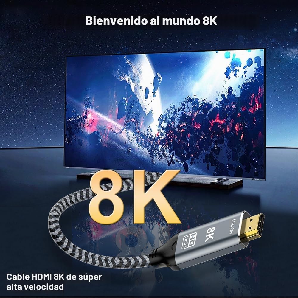 Cable USB C a HDMI 2.1, 6 pies, 8K a 60 Hz 4K a 120 Hz, Thunderbolt 4/5 a HDMI, tipo C compatible con MacBook Pro M4, M3, iPad, iPhone 16Pro, HDCP 2.3 y HDR10, 48 Gbps