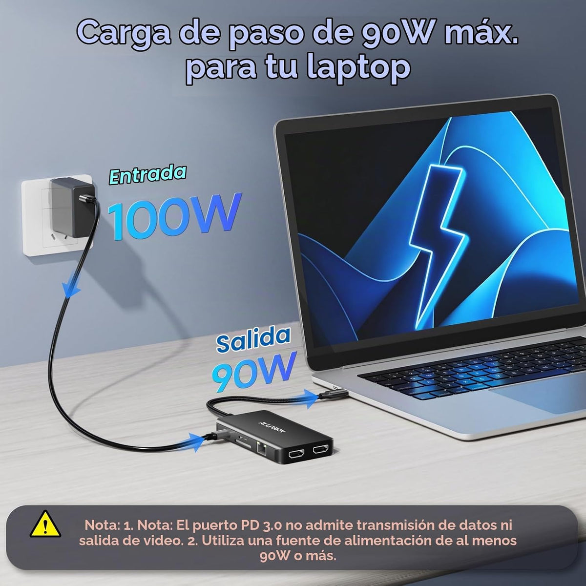 Estación de acoplamiento USB-C para monitor dual, Dock USB-C 9 en 1 con 2 HDMI