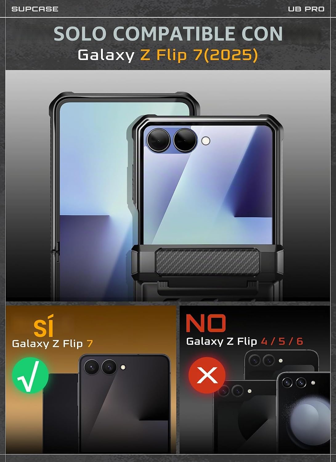 SUPCASE Funda para Samsung Galaxy Z Flip 7 con soporte integrado y clip para cinturón (Unicorn Beetle Pro), [protección de bisagra] [protector de pantalla de vidrio templado frontal] cubierta de