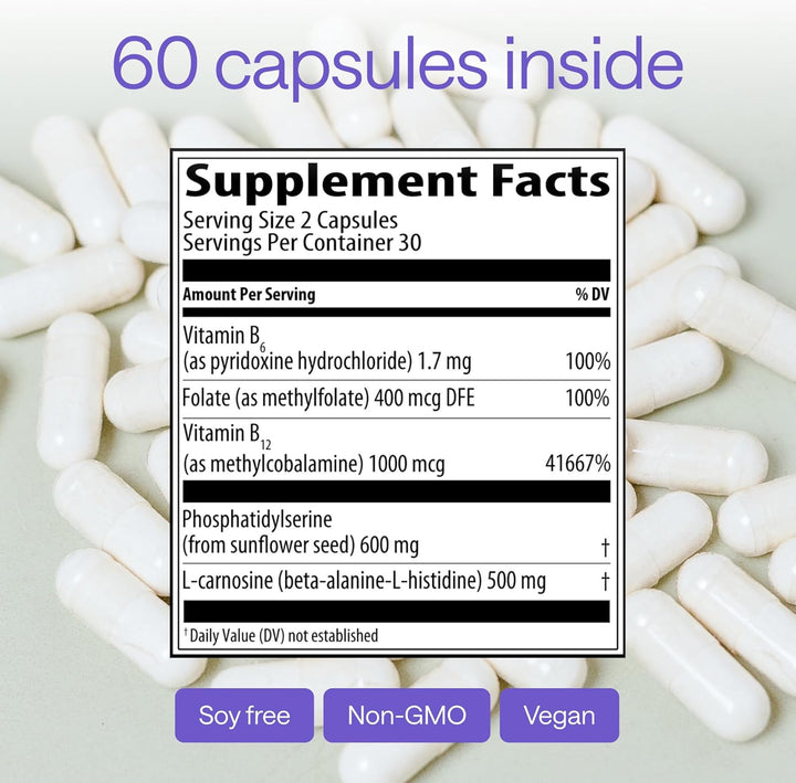 Fosfatidilserina 600 mg con L-Carnosina 500 mg + B6, B12 y Folato -...