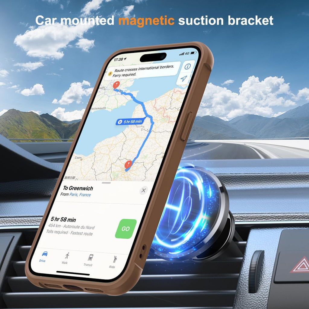 SKYLMW Compatible con iPhone 15 Funda con Soporte Magnético Invisible de Anillo O Funda Translúcida de Grado Militar para iPhone 15 6.1" [Compatible con Mag-Safe][Gran Sensación de Agarre], Marrón