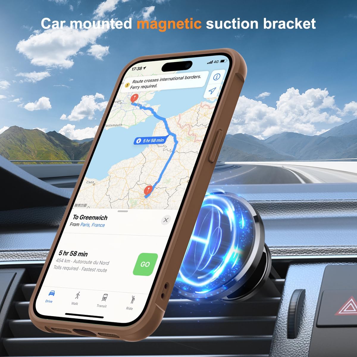 SKYLMW Compatible con iPhone 15 Funda con Soporte Magnético Invisible de Anillo O Funda Translúcida de Grado Militar para iPhone 15 6.1" [Compatible con Mag-Safe][Gran Sensación de Agarre], Marrón