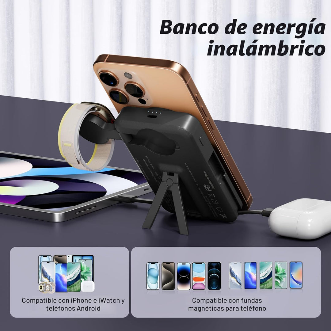 Cargador portátil magnético con cables integrados, estación de carg...