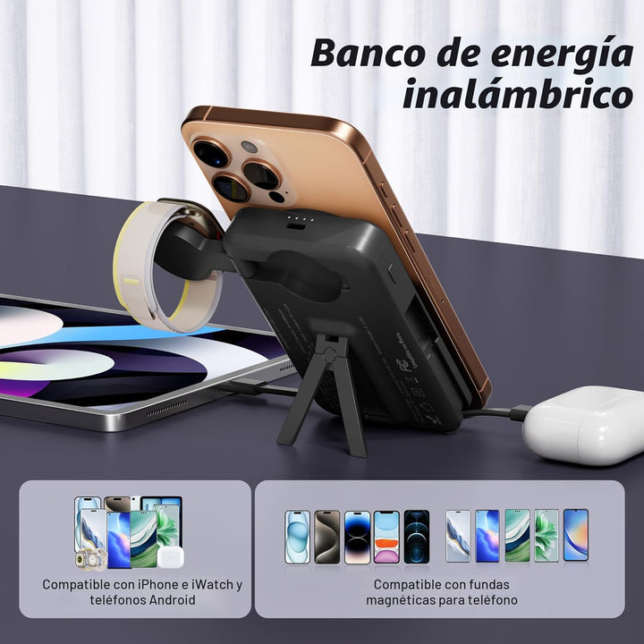 Cargador portátil magnético con cables integrados, estación de carg...