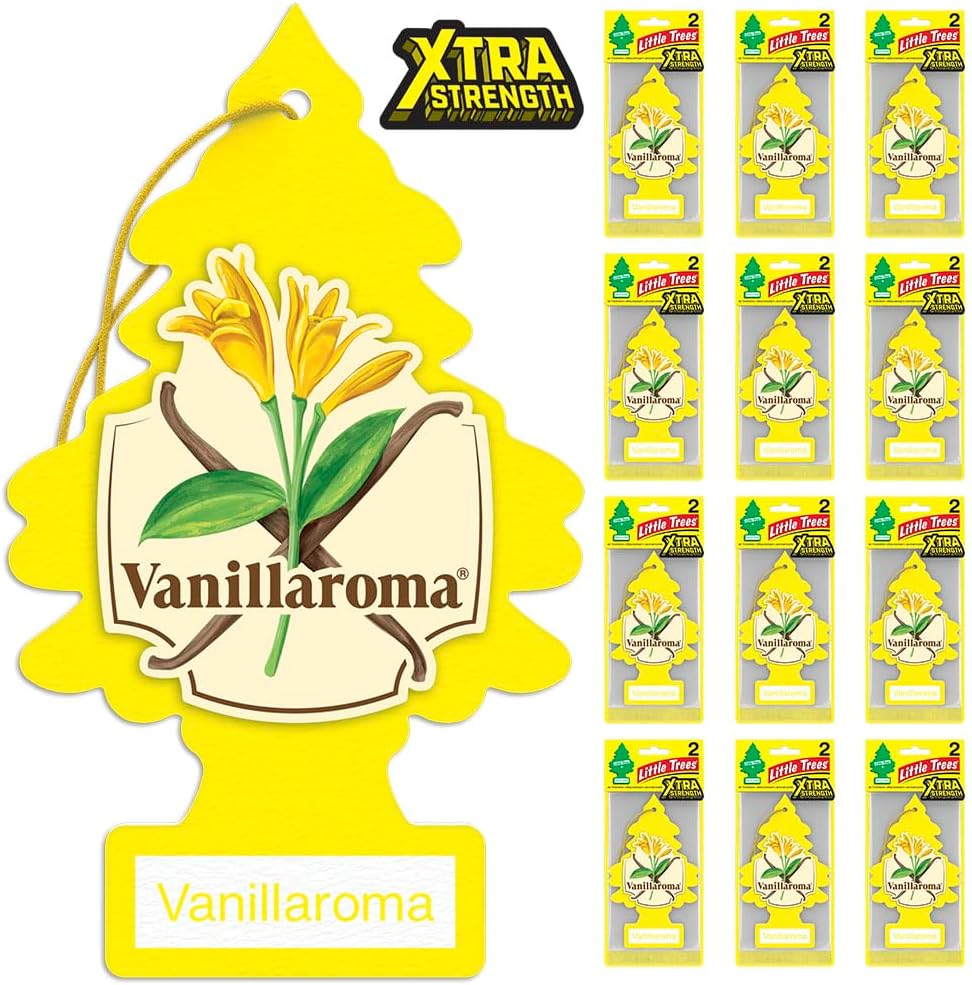 LITTLE TREES Ambientador de coche | Xtra Strength proporciona aroma de larga duración para el automóvil o el hogar | impulso extra de fragancia | Vanillaroma, 24 ambientadores