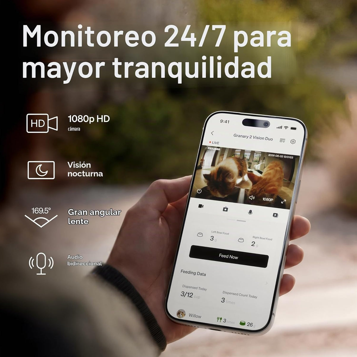 PETLIBRO Alimentador automático para gatos 2 gatos, registro de admisión de