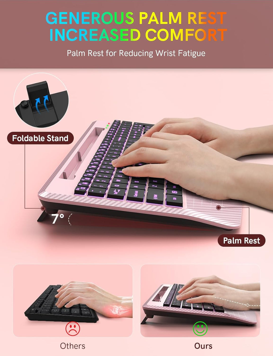 Teclado inalámbrico con retroiluminación de 7 colores, reposamuñeca...
