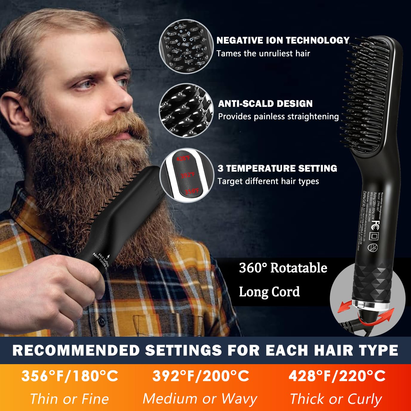 Alisador de barba para hombres, cepillo térmico de alta calidad con...