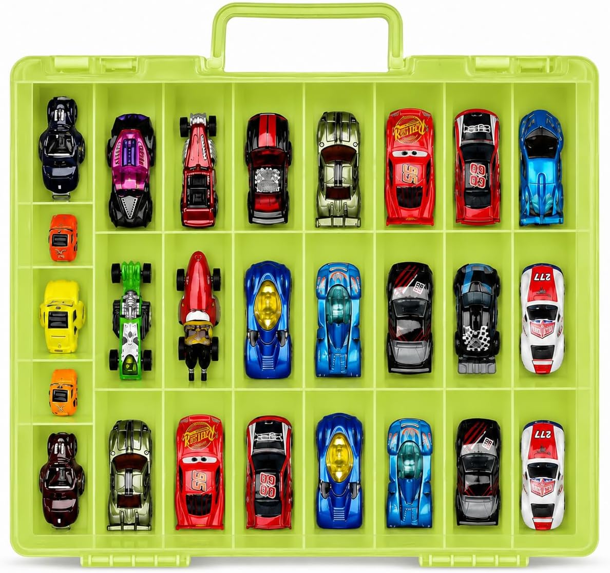 Caja Organizadora de Juguetes Compatible con Autos Hot Wheels, Contenedor para Autos de Matchbox, Mini Juguetes, Muñecas Pequeñas, Caja de Transporte Doble Cara para Hotwheels - 48