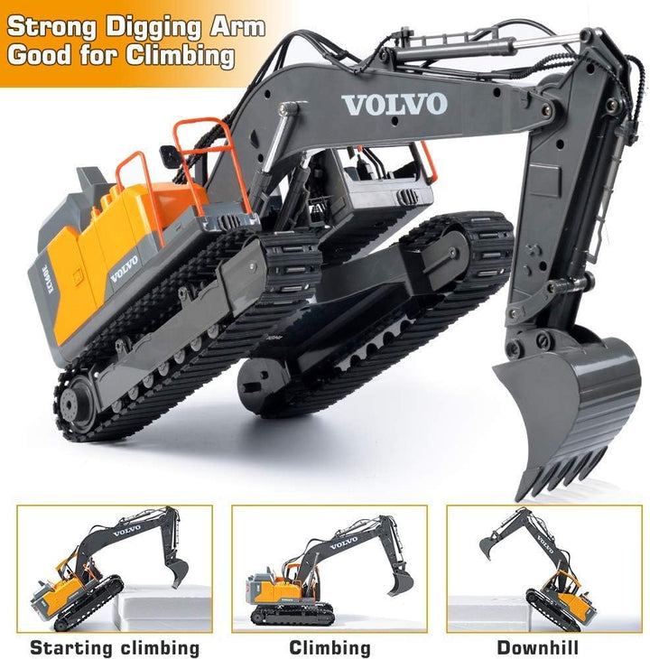 DOUBLE E Volvo Excavadora RC de 17 canales 3 en 1, juguetes de cons...