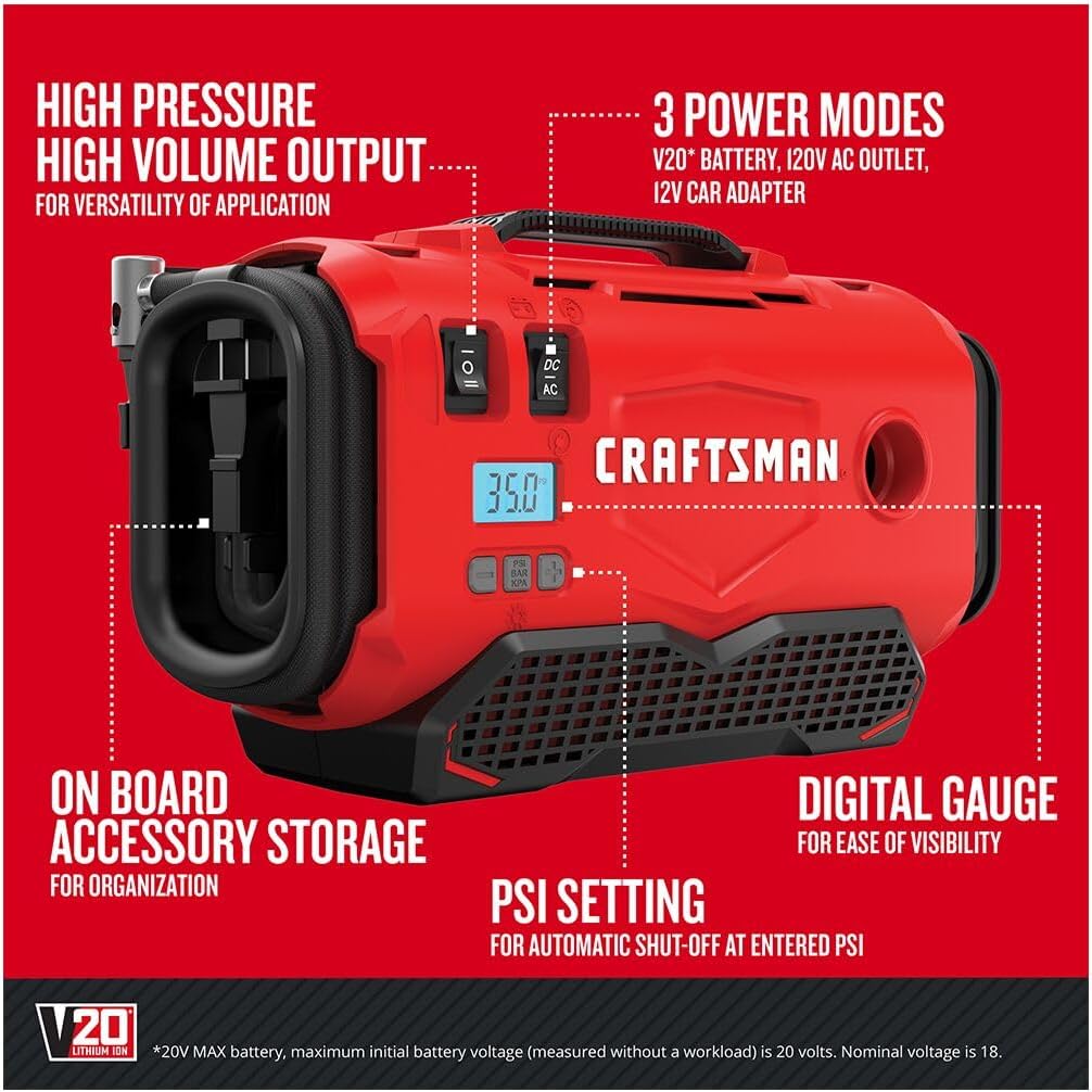 CRAFTSMAN Compresor de aire portátil para inflador de neumáticos V2...