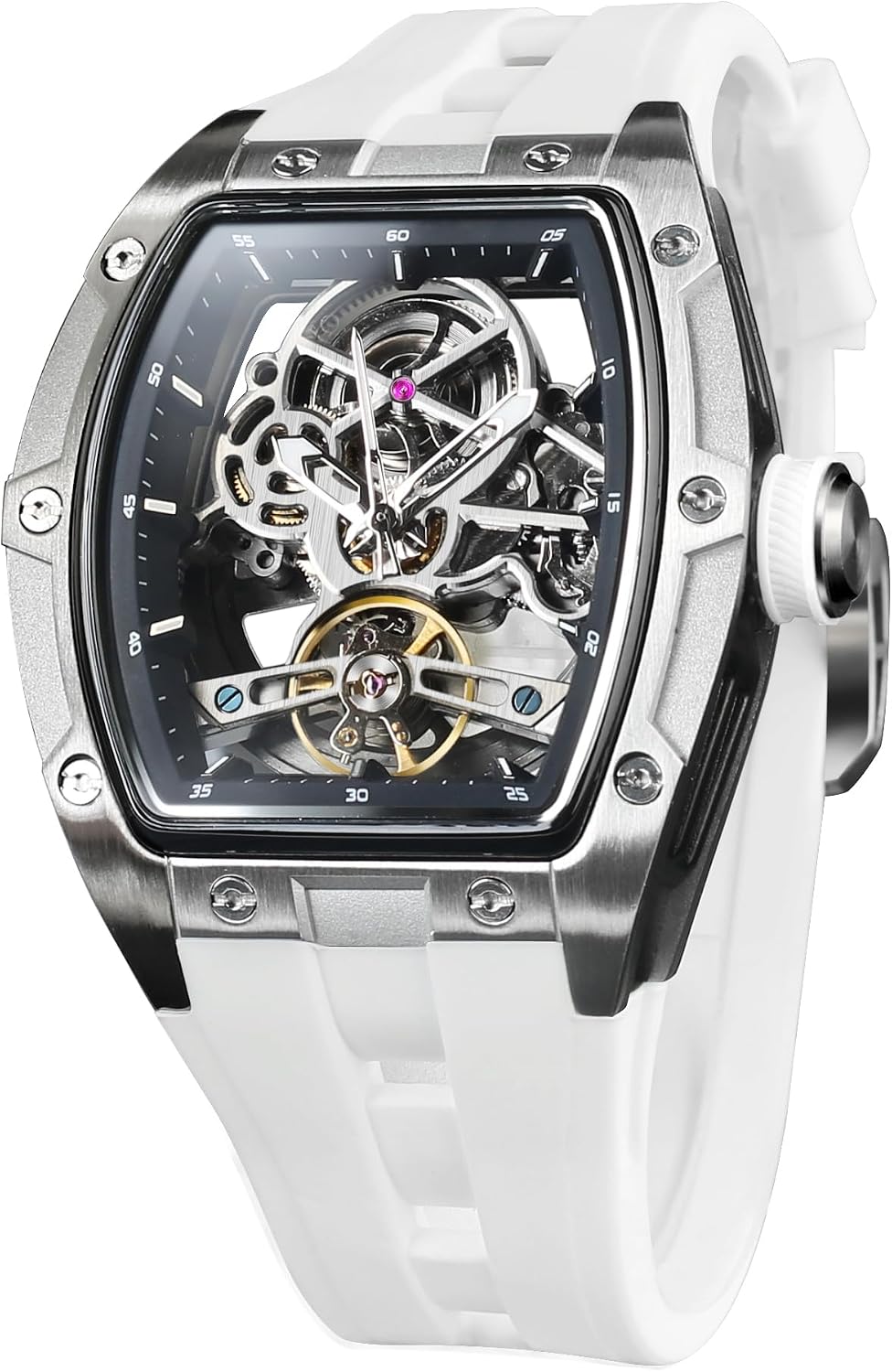 FORSINING Reloj automático para hombre con movimiento mecánico, esfera de esqueleto