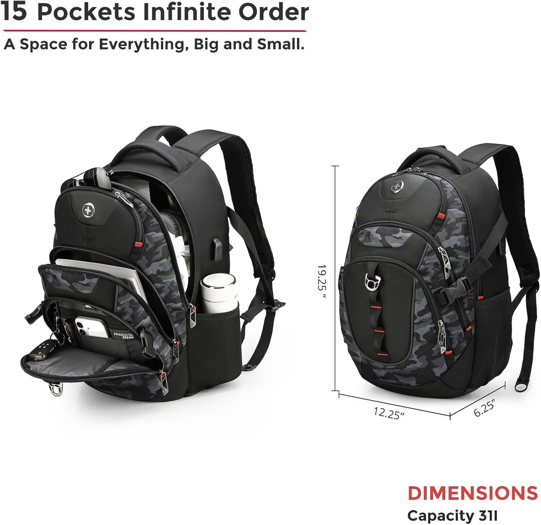 swissdigital Mochila para portátil de viaje de negocios, para hombr...