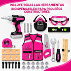 Conjunto de herramientas para niños con estuche de transporte, taladro electrónico con brocas y chaleco de construcción – Kit de juego de simulación con gafas de seguridad, escudo de gas, cinta