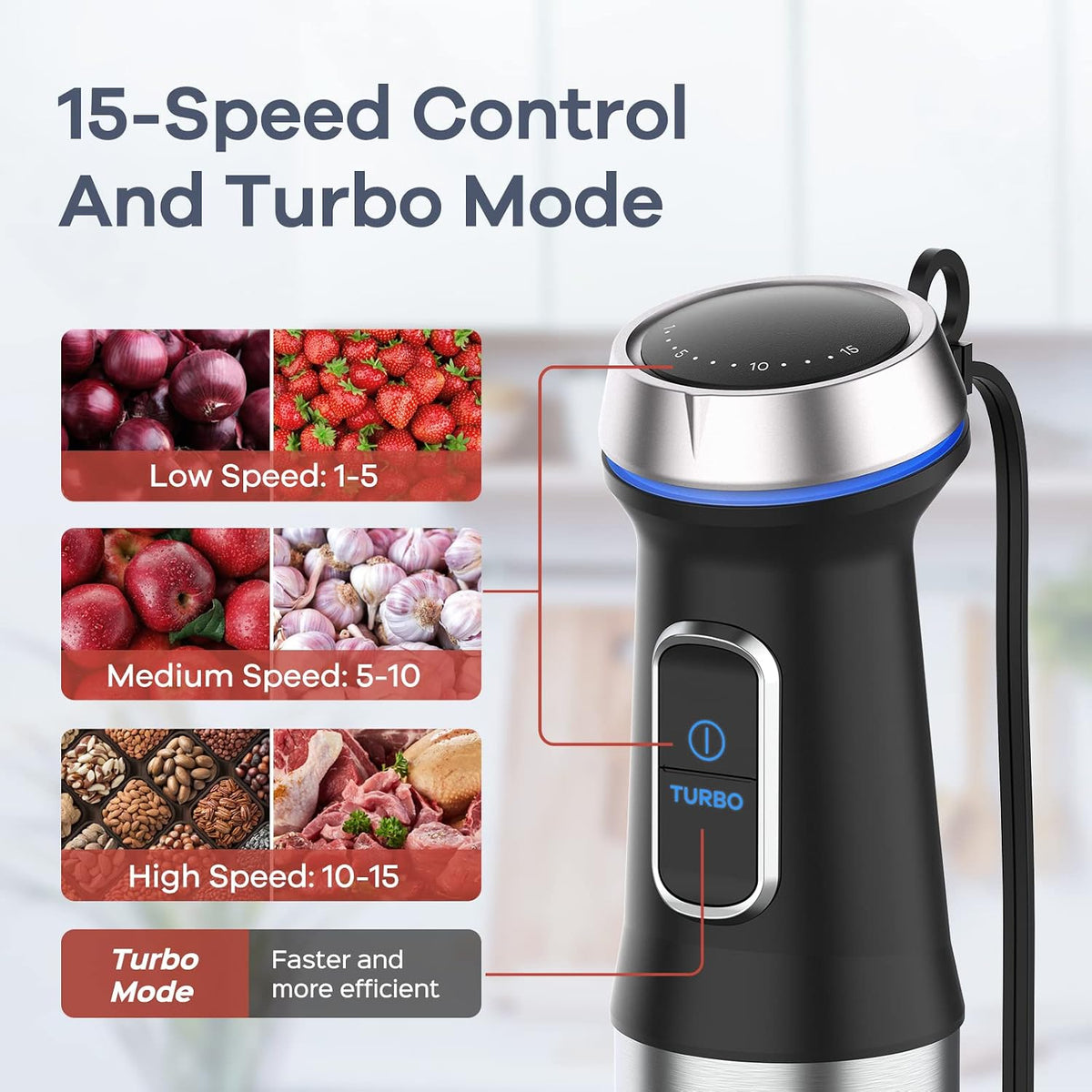 Ganiza Batidora de Inmersión 5 en 1 Batidora de Mano Max 1000W Motor de Alta Resistencia, 16 Modos de Velocidad Batidora de Mano de Acero Inoxidable con Cuchilla de 800ml Vaso de Mezcla, Picadora de