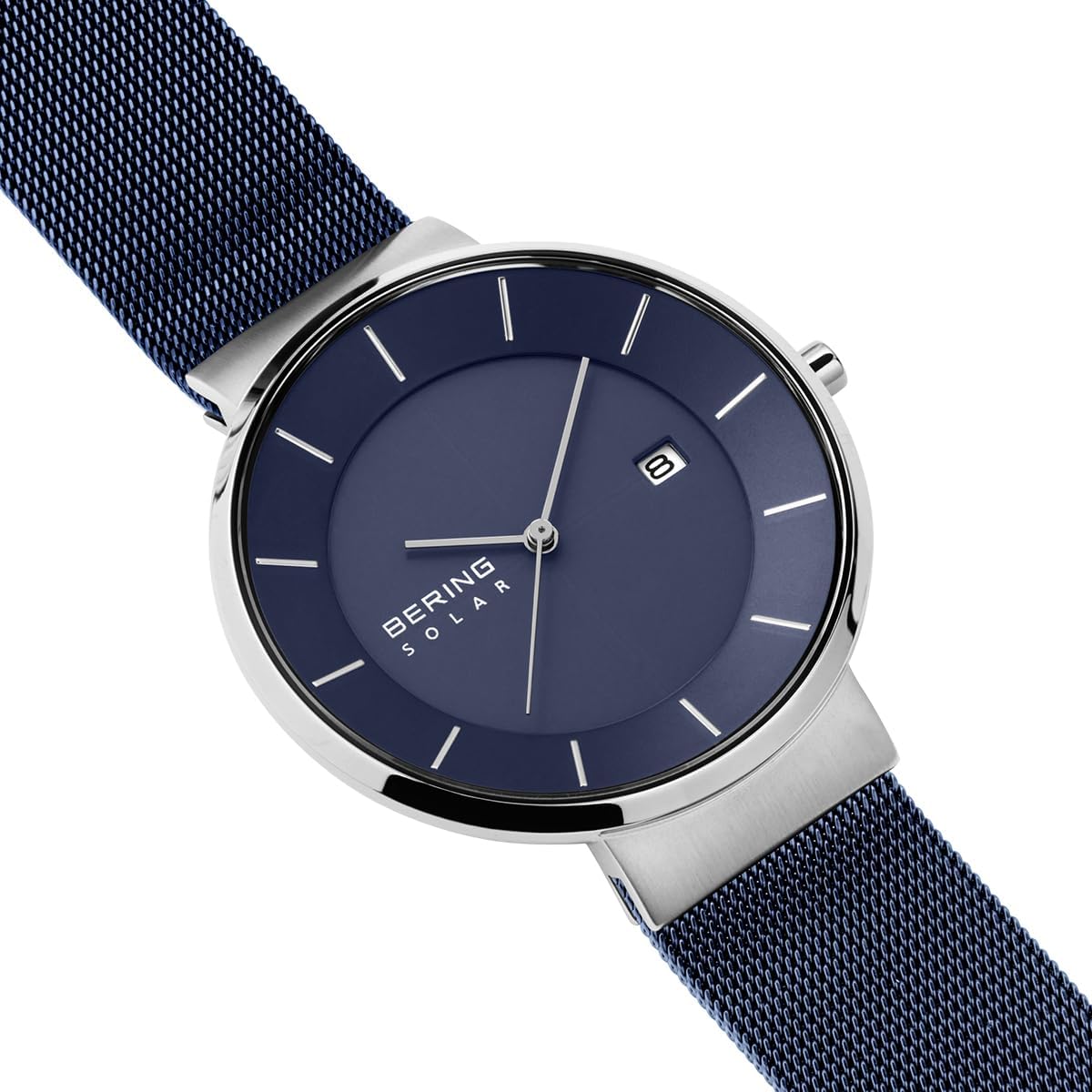 BERING Reloj analógico de colección solar para hombre con correa de acero inoxidable y cristal de zafiro