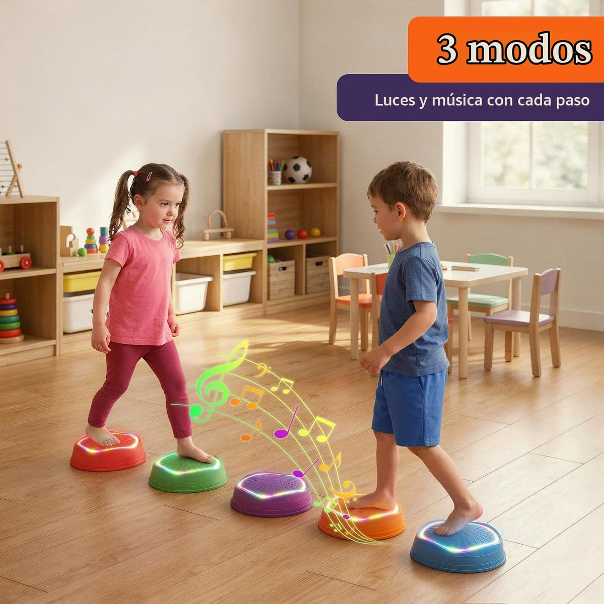Special Supplies MUSICAL - Juego de 5 piedras LED para niños, bloques de equilibrio iluminados, coordinación y equilibrio para niños pequeños y niños, goma antideslizante duradera, juego seguro para