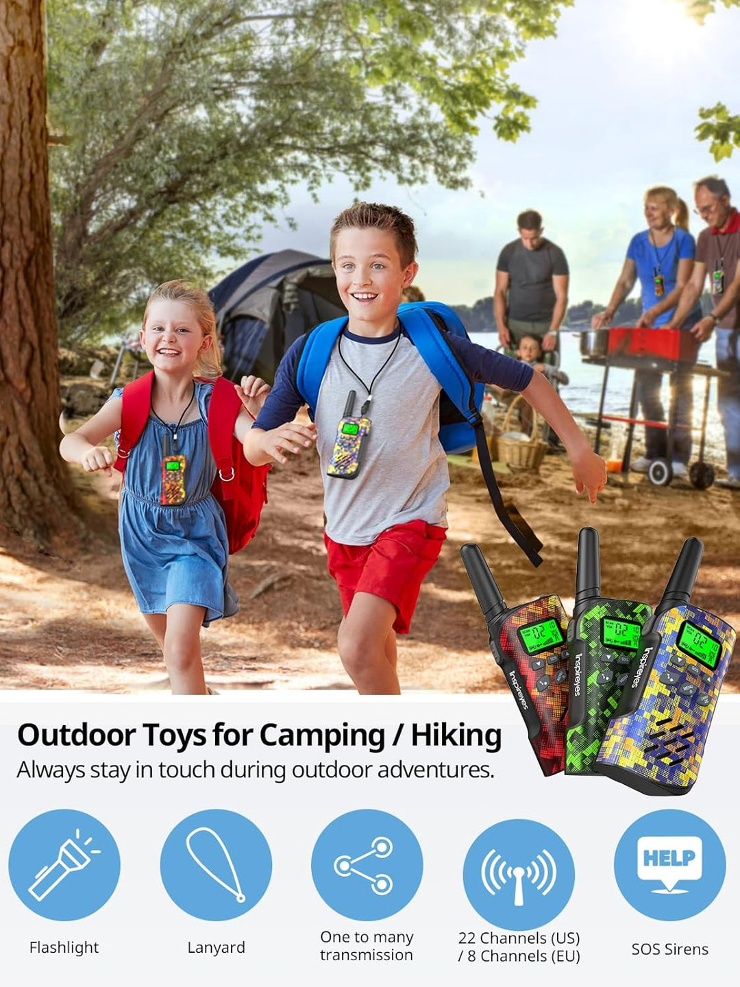 Inspireyes Walkie Talkies para niños recargables, rellenos de cesta...