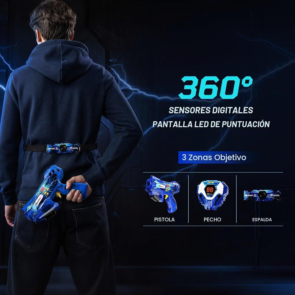 Juego de 4 pistolas láser recargables con sensores de 360° para niños y adolescentes, pistola de etiqueta Lazer con chaleco, regalo ideal para niños y niñas a partir de 6 años, juegos para