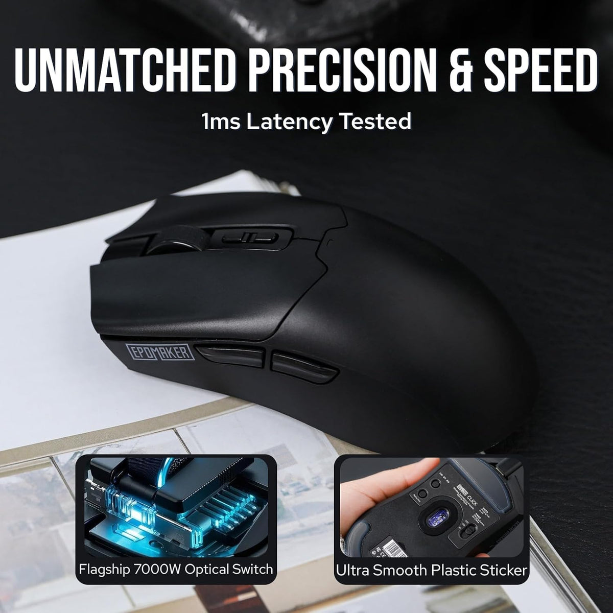 EPOMAKER Click Gaming Mouse inalámbrico de 2.4 GHz\/BT\/tipo C, 800...