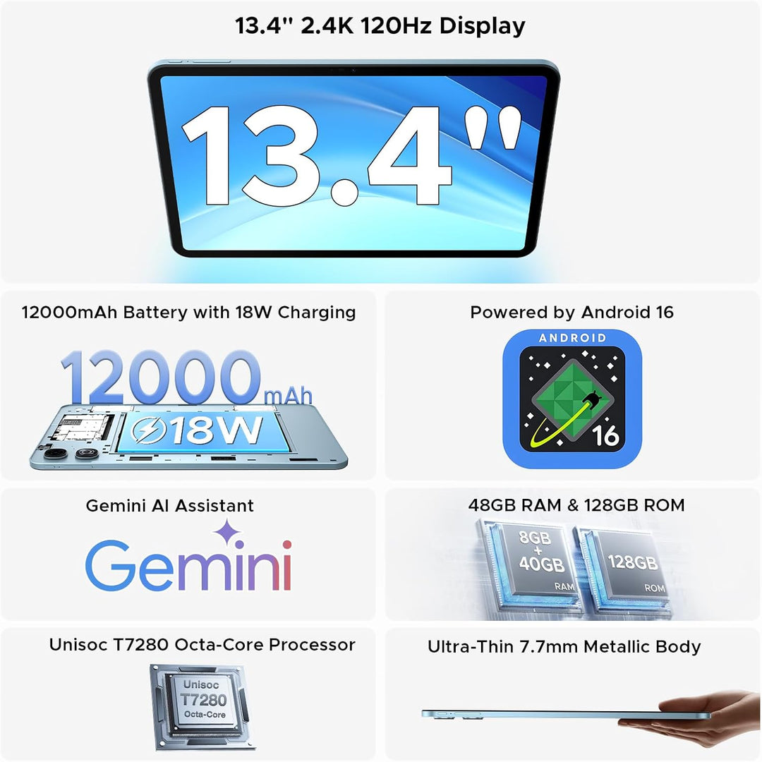 POPUX Tablet Android P13, tableta Android 16 de 13.4 pulgadas 2.4K...