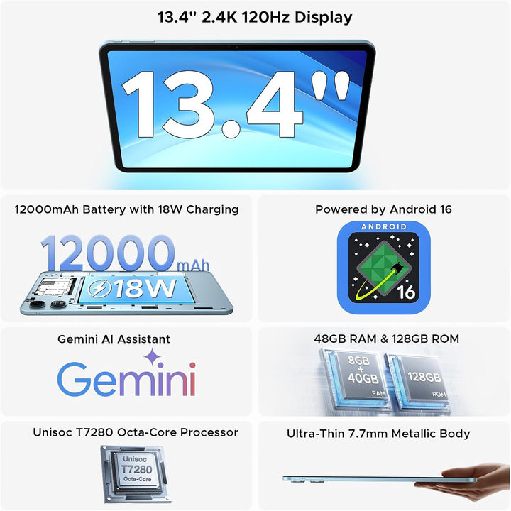 POPUX Tablet Android P13, tableta Android 16 de 13.4 pulgadas 2.4K...