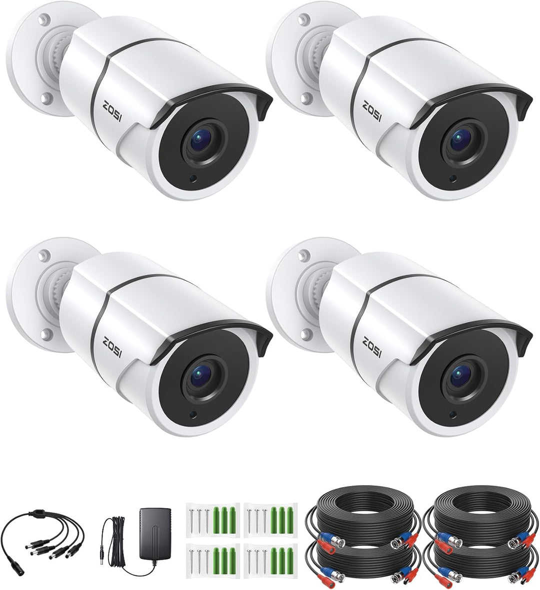 ZOSI 4PACK 1920TVL 1080P HD TVI Cámaras de seguridad 120 pies de vi...