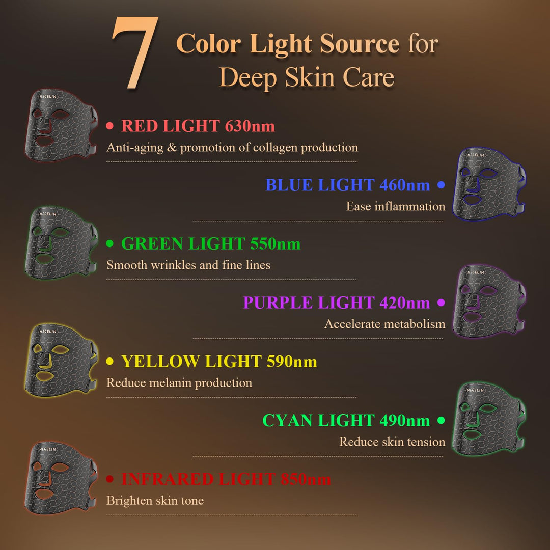 MEGELIN Máscara facial de terapia de luz LED de 7 colores, máscara...