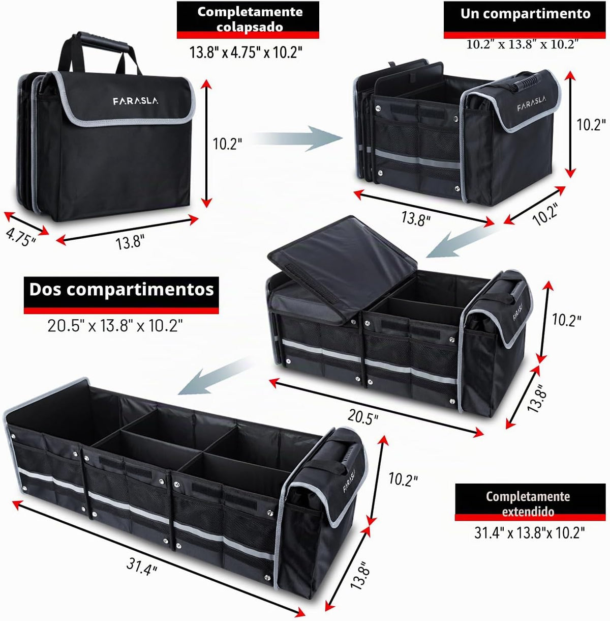 Organizador de Maletero Impermeable con Bolsa Térmica Aislada a Prueba de Fugas, Funda Plegable, Correas de Sujeción Ajustables (Negro)