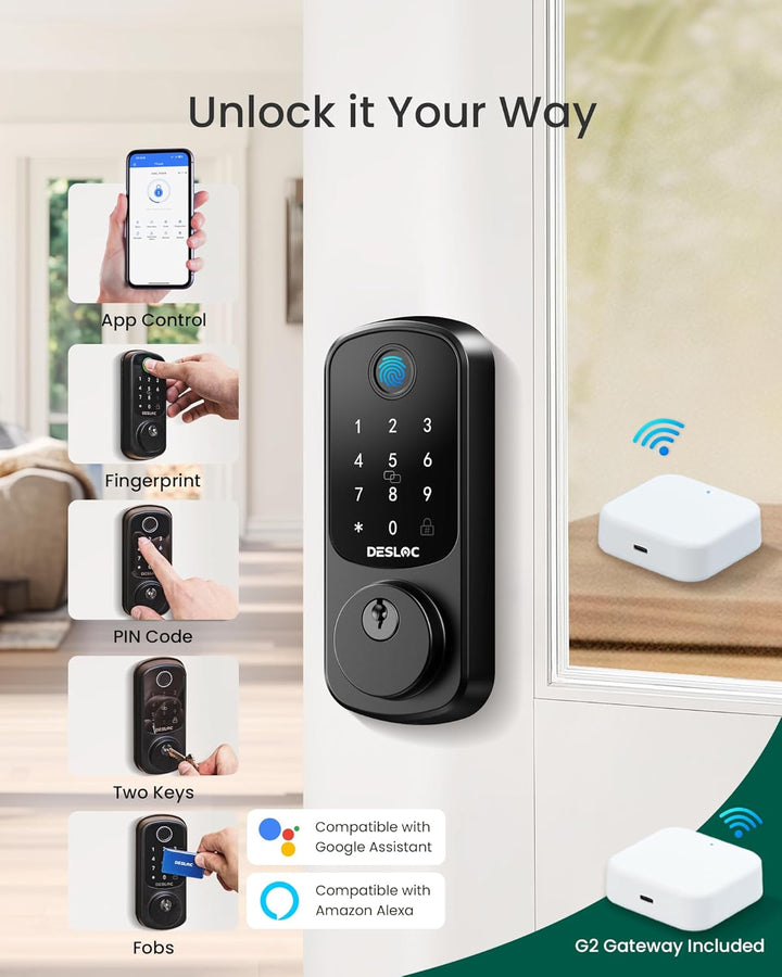 DESLOC Smart Lock B200 versión WiFi, cerradura de puerta de entrada...