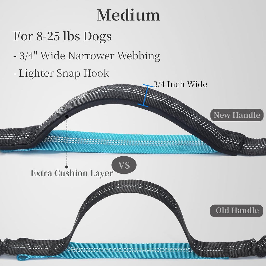 Correa para perro manos libres con bolsa con cremallera, doble asa acolchada y bungee duradero para caminar, trotar y correr con tu perro (Mediano, 3.6-11.3 kg, Negro)